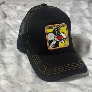Black Trucker Hat with Cartoon Patch